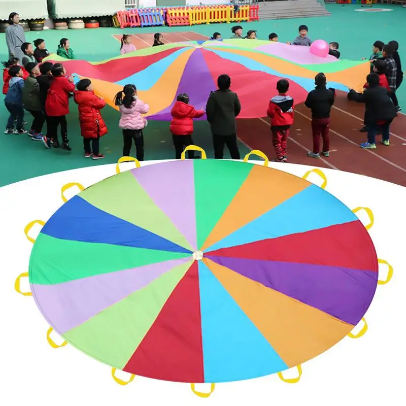 Paracadute Arcobaleno Multicolore con Maniglie - Gioco Interattivo all'Aperto per Bambini